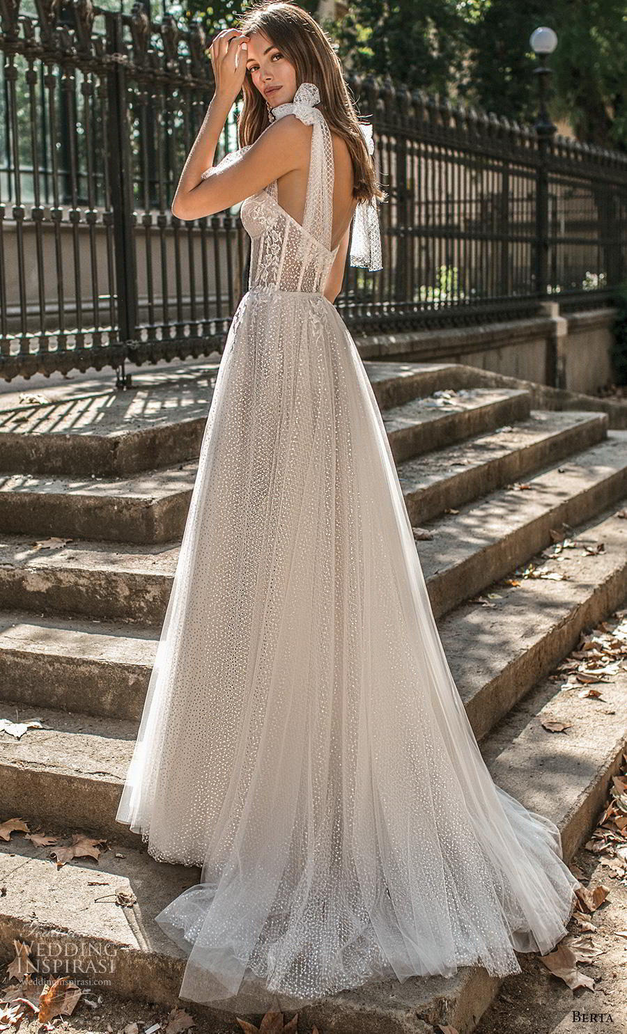 berta fall 2019 muse bridal ribbon strap sweetheart neckline heavily embellished bodice bustier slit skirt romantic a  line wedding dress backless chapel train (17) bv