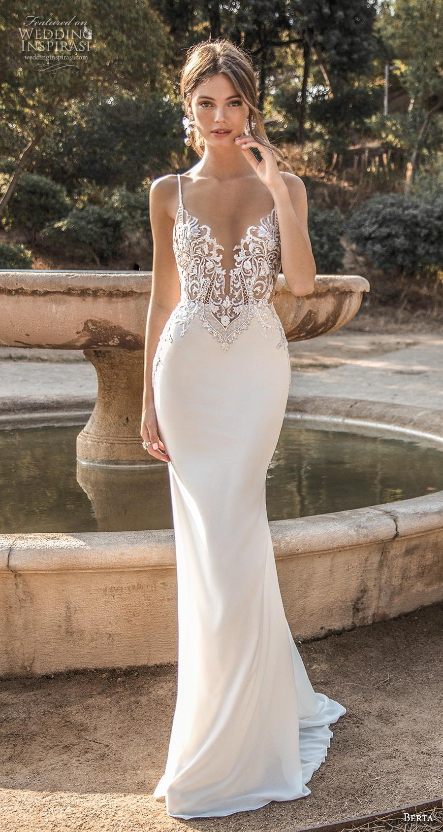 berta fall 2019 muse bridal spaghetti strap deep sweetheart neckline heavily embellished bodice elegant fit and flare sheath wedding dress backless sweep train (7) mv