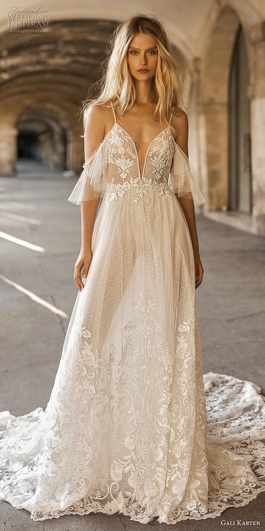 gali karten 2019 bridal spaghetti strap cold shoulder plunging sweetheart neckline heavily embellished bodice hem romantic boho a  line wedding dress backless chapel train (11) fv