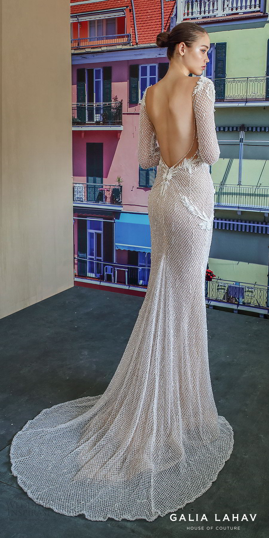 galia lahav fall 2019 bridal long sleevess plunging v neckline fully embellished sheath mermaid wedding dress open back glam glitzy elegant sweep train (estelle) bv