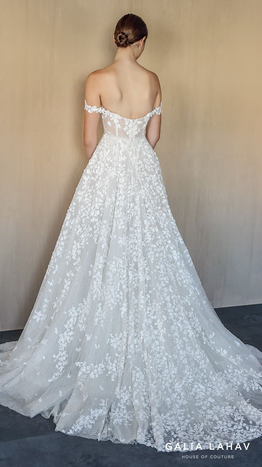 galia lahav fall 2019 bridal off shoulder embellished straps split neckline fully embellished lace a line ball gown wedding dress chapel train romantic (solange) bv