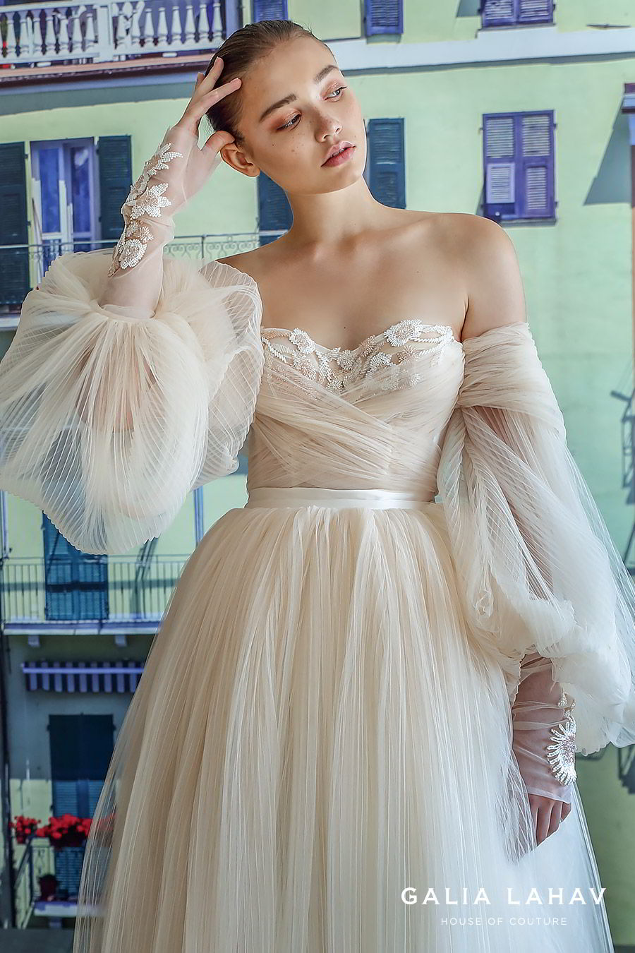 galia lahav fall 2019 bridal off shoulder sheer balloon sleeves sweetheart neckline lace bodice pleated ball gown wedding dress sweep train blush romantic (bellina) zv galia lahav fall 2019 bridal off shoulder sheer balloon sleeves sweetheart neckline lace bodice pleated ball gown wedding dress sweep train blush romantic (bellina) zv