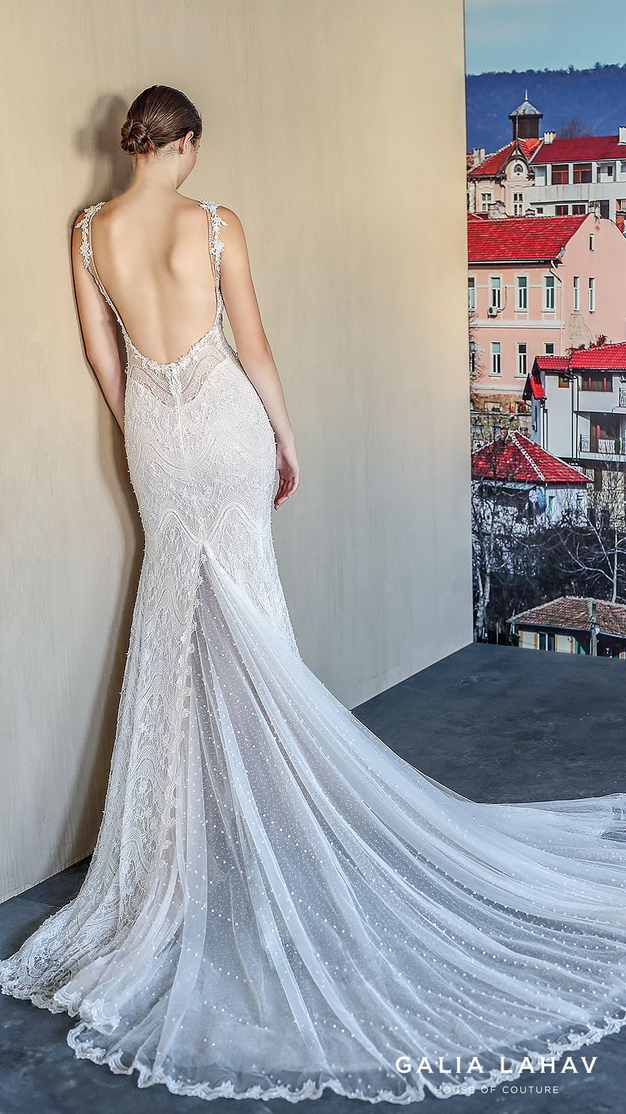 galia lahav fall 2019 bridal sleeveless plunging v neckline fully embellished lace sheath wedding dress low back chapel train (amani) bv