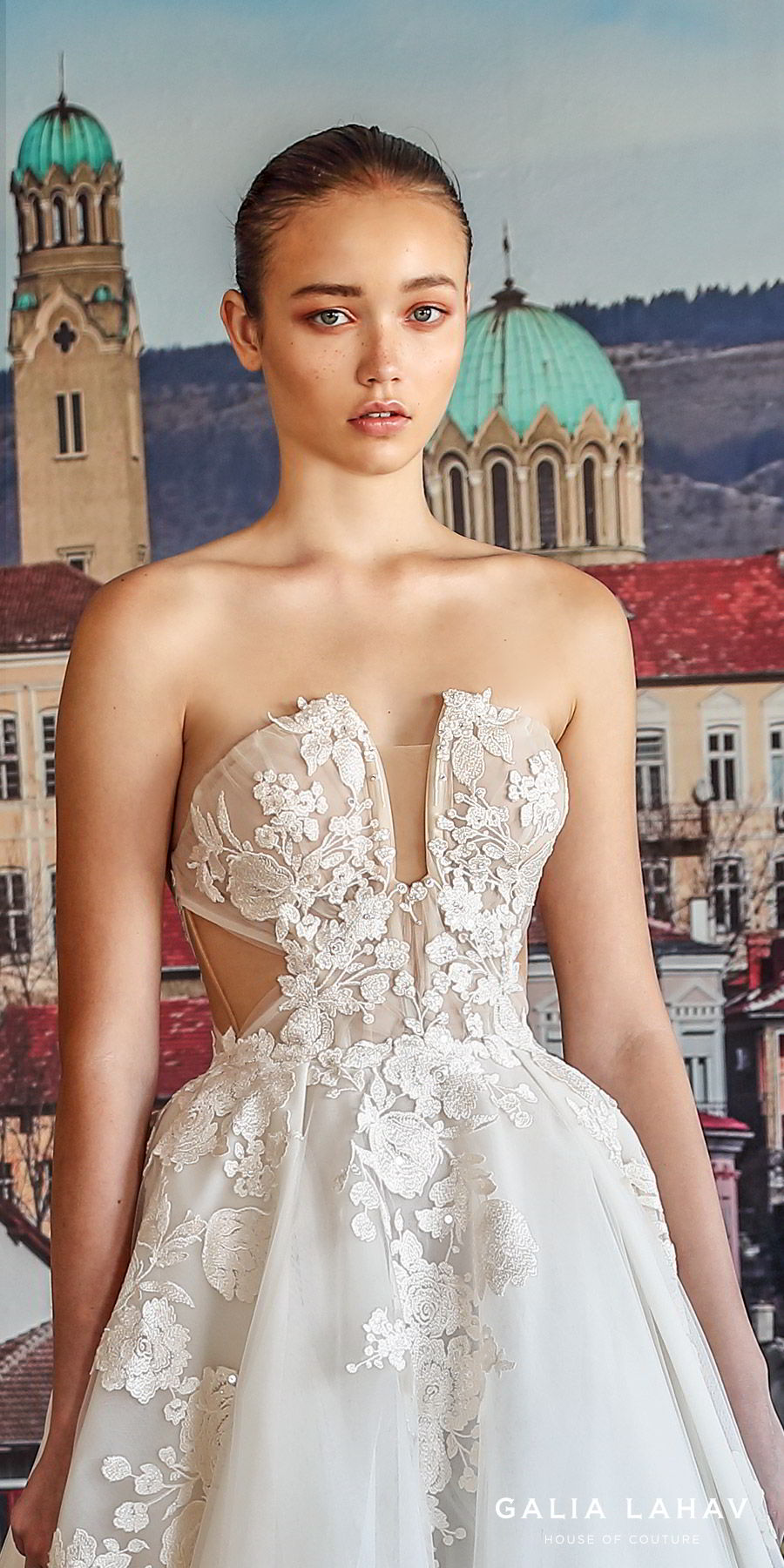 galia lahav fall 2019 bridal strapless split neckline embellished bodice side cutout ball gown wedding dress chapel train romantic elegant (querida) zv