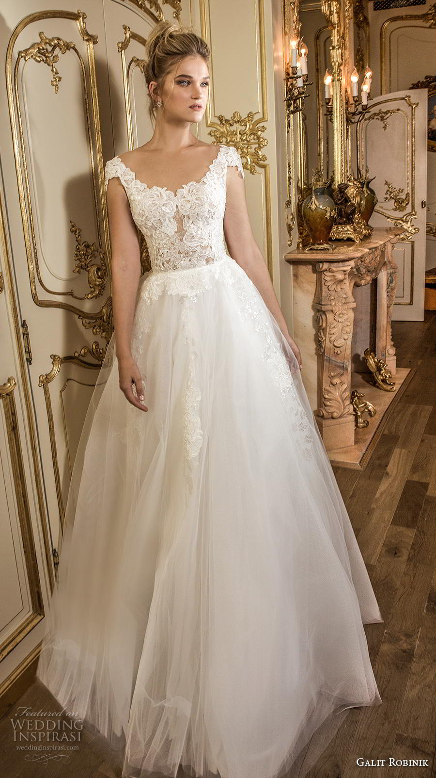 galit robinik 2019 bridal cap sleeves scoop neckline heavily embellished bodice romantic a  line wedding dress mid back sweep train (3) mv