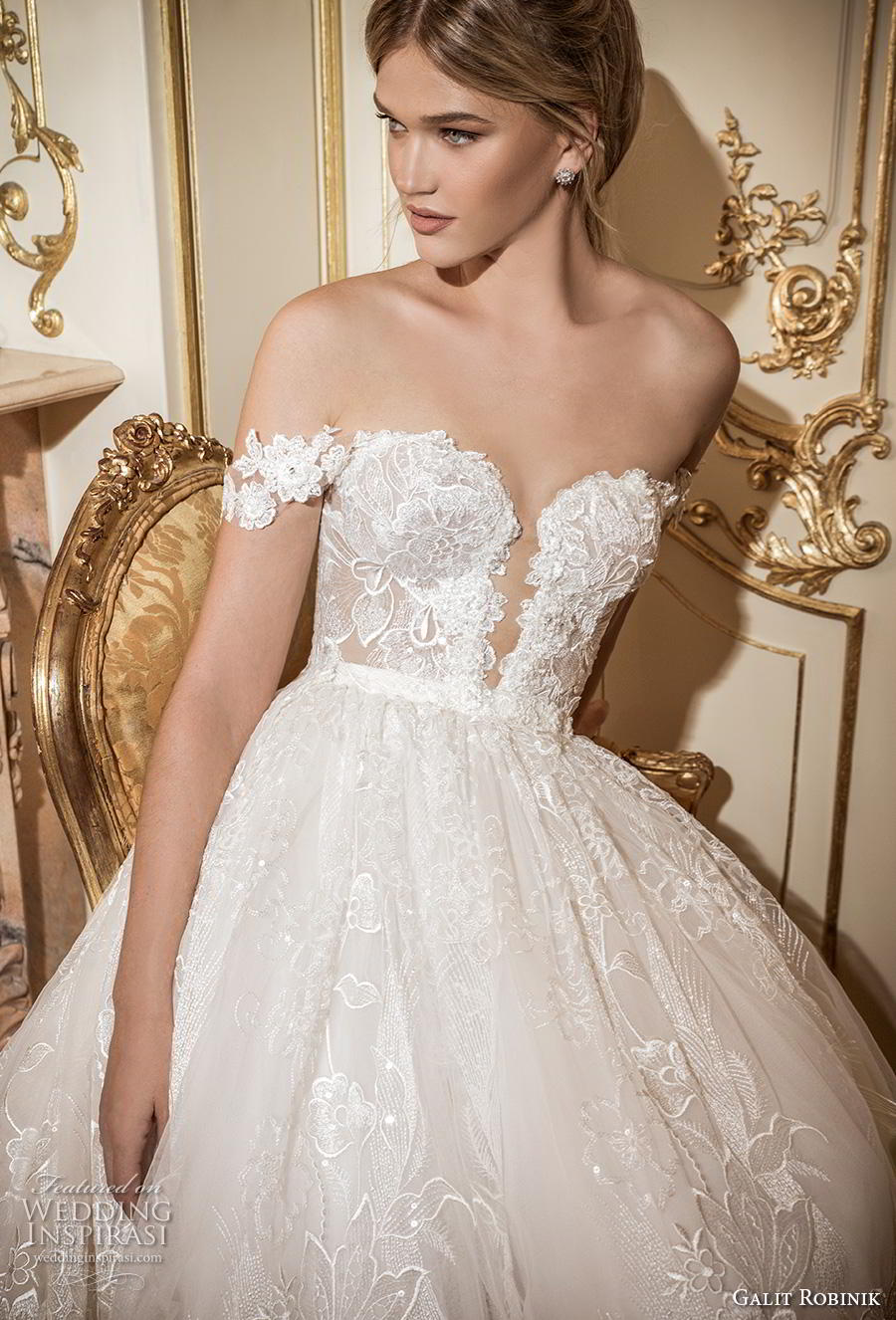 galit robinik 2019 bridal off the shoulder plunging sweetheart neckline full embellishment romantic a  line wedding dress chapel train (8) zv