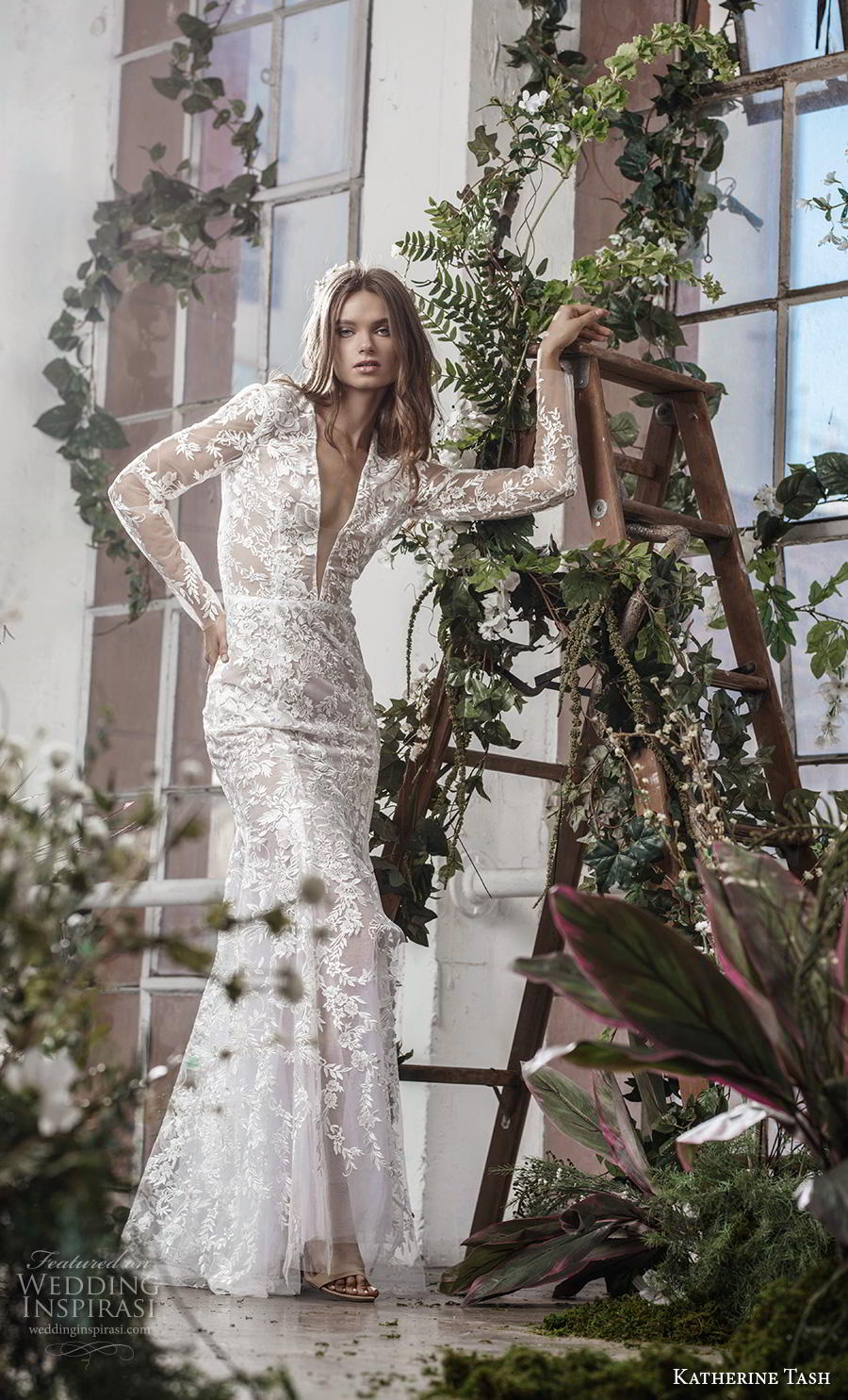 katherine tash fall 2019 bridal long sleeves deep plunging v neck full embellishment slit skirt sexy elegant fit and flare sheath wedding dress keyhole back medium train (10) mv katherine tash fall 2019 bridal long sleeves deep plunging v neck full embellishment slit skirt sexy elegant fit and flare sheath wedding dress keyhole back medium train (10) mv