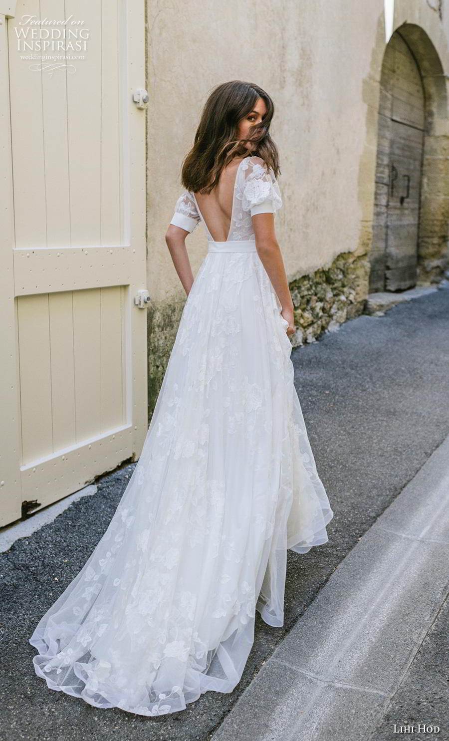 lihi hod 2019 bridal half sleeves deep v neck light embellishment romantic bohemian modified a  line wedding dress backless v back chapel train (6) bv