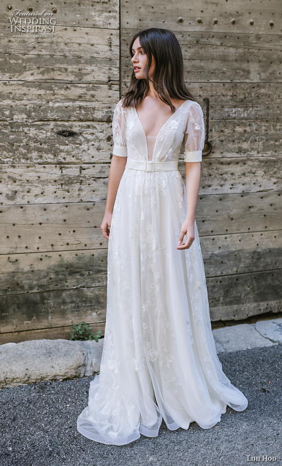 lihi hod 2019 bridal half sleeves deep v neck light embellishment romantic bohemian modified a  line wedding dress backless v back chapel train (6) mv