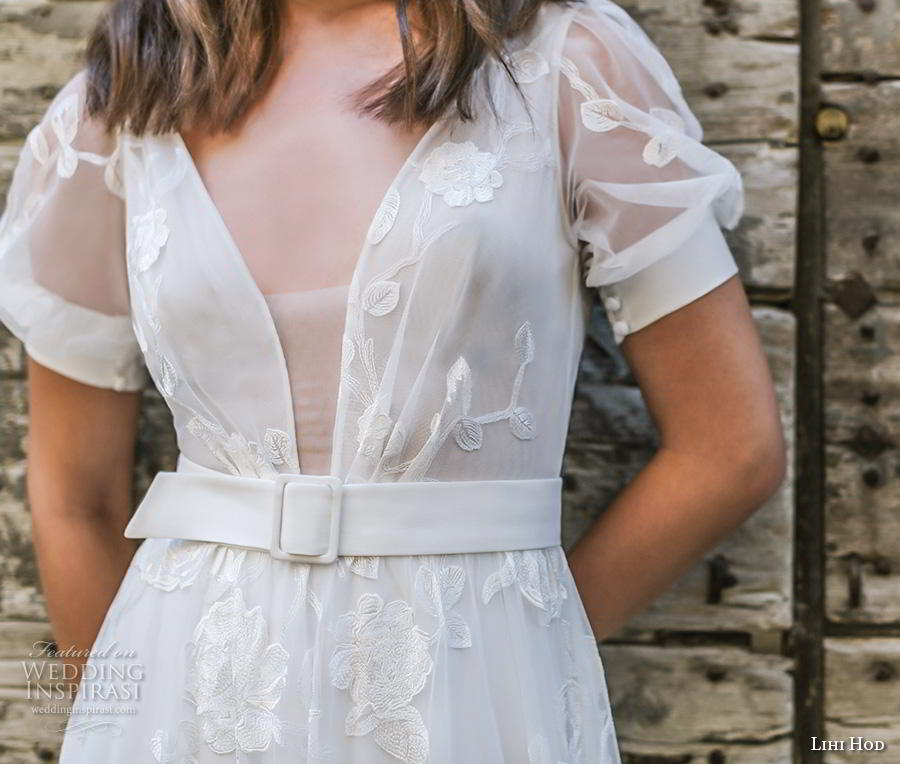 lihi hod 2019 bridal half sleeves deep v neck light embellishment romantic bohemian modified a  line wedding dress backless v back chapel train (6) zv