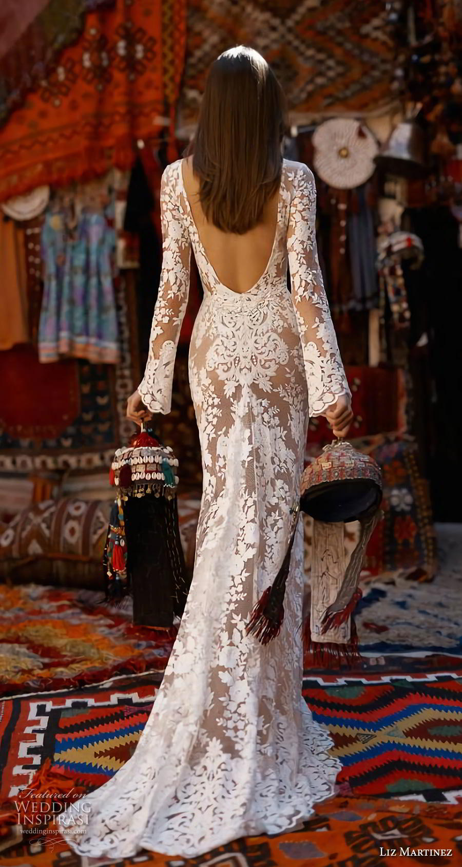 liz martinez 2019 cappadocia bridal long sleeves deep v neck full embellishment elegant fit and flare sheath wedding dress backless medium train (4) bv