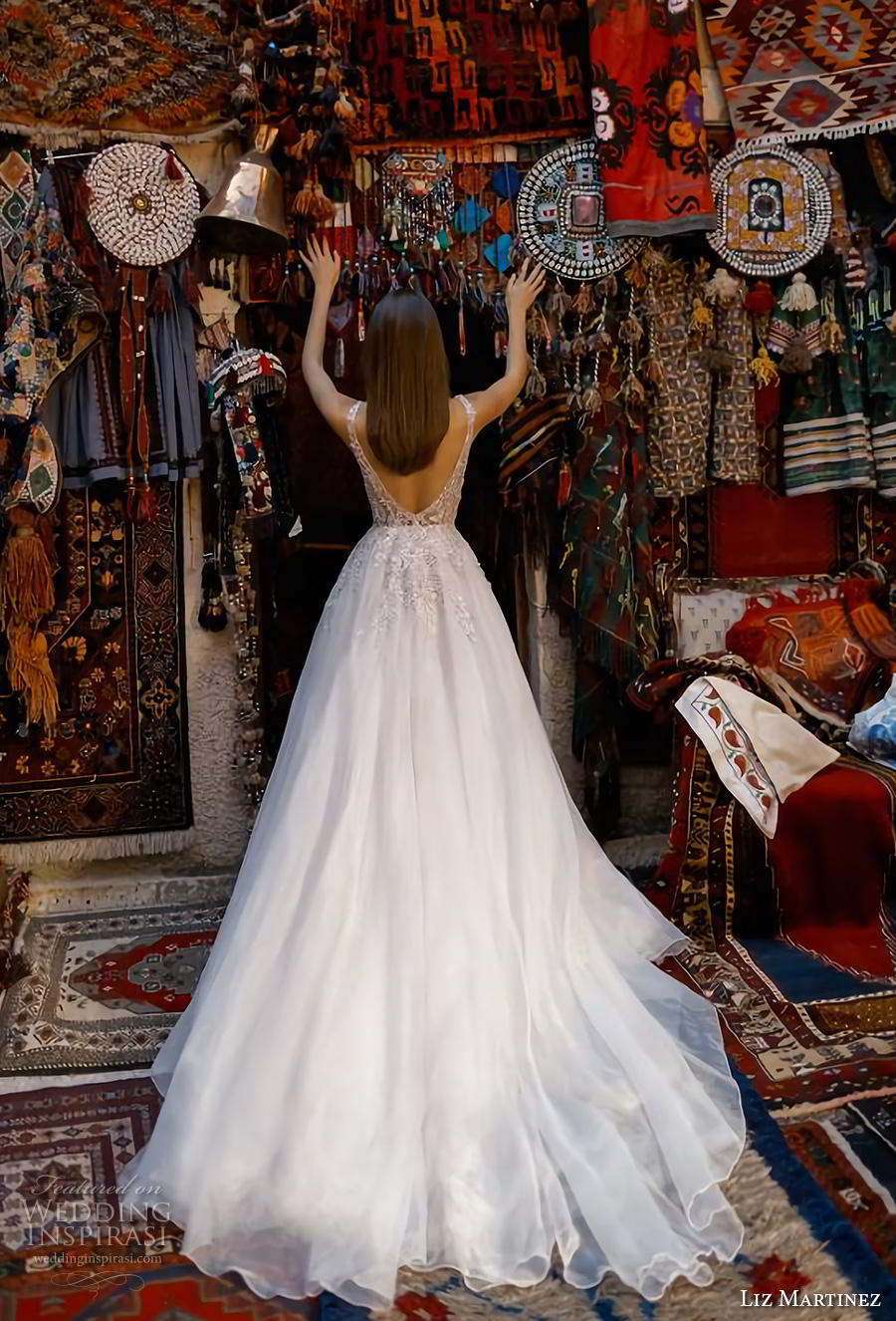 liz martinez 2019 cappadocia bridal sleeveless deep plunging sweetheart neckline heavily embellished bodice romantic a  line wedding dress backless v back chapel train (1) bv 