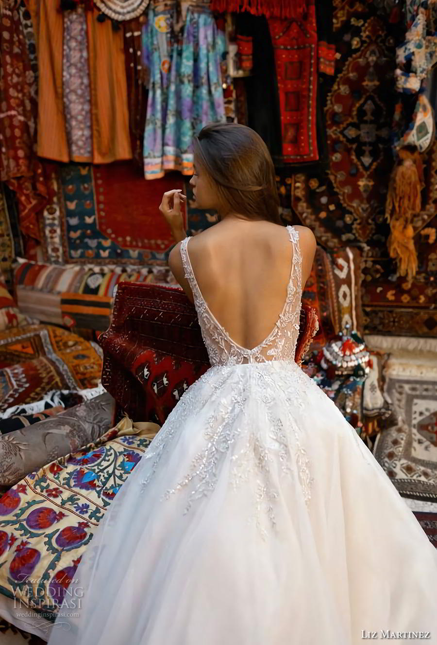 liz martinez 2019 cappadocia bridal sleeveless deep plunging sweetheart neckline heavily embellished bodice romantic a  line wedding dress backless v back chapel train (1) zbv 