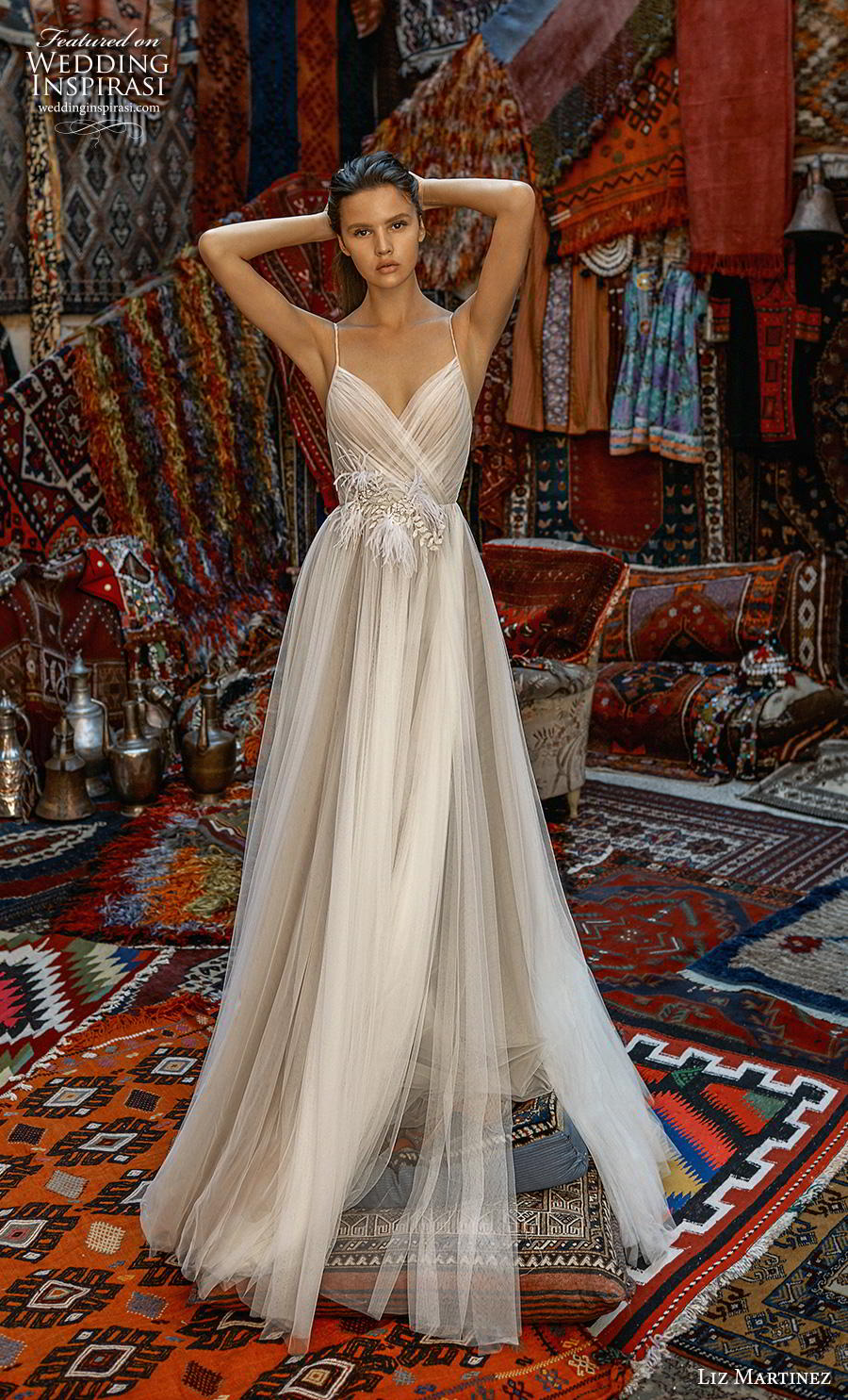 liz martinez 2019 cappadocia bridal spaghett strap diamond neckline wrap over ruched bodice tulle skirt romantic a  line wedding dress backless (9) mv
