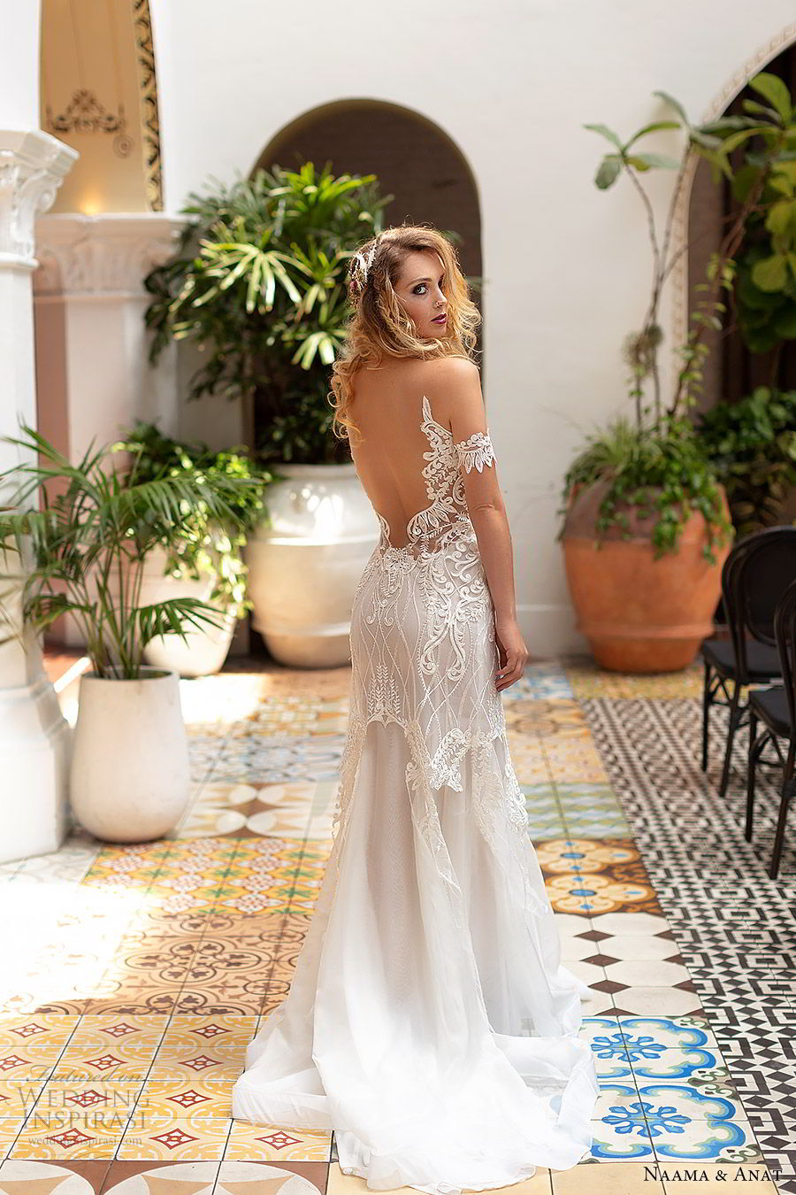 naama anat 2019 bridal off shoulder plunging sweetheart neckline embellished bodice fit flare lace wedding dress sweep train modern romantic (2) bv