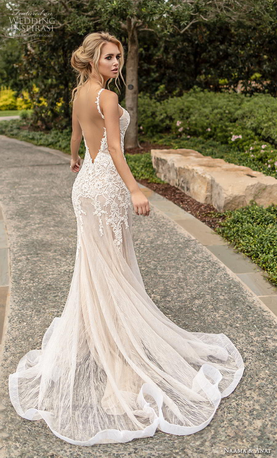 naama anat fall 2019 couture bridal sleeveless thin strap deep v neck heavily embellished bodice elegant fit and flare wedding dress open low back backless chapel train (2) bv