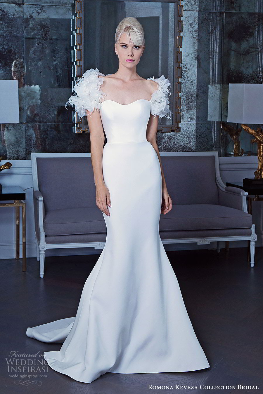 romona keveza fall 2019 bridal embellished cap sleeves semi sweetheart neckline mermaid wedding dress clean elegant modern chapel train (7) mv