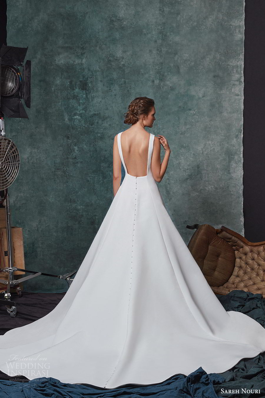 sareh nouri fall 2019 bridal sleeveless bateau neckline a line wedding dress chapel train low back clean minimal modern (4) mv