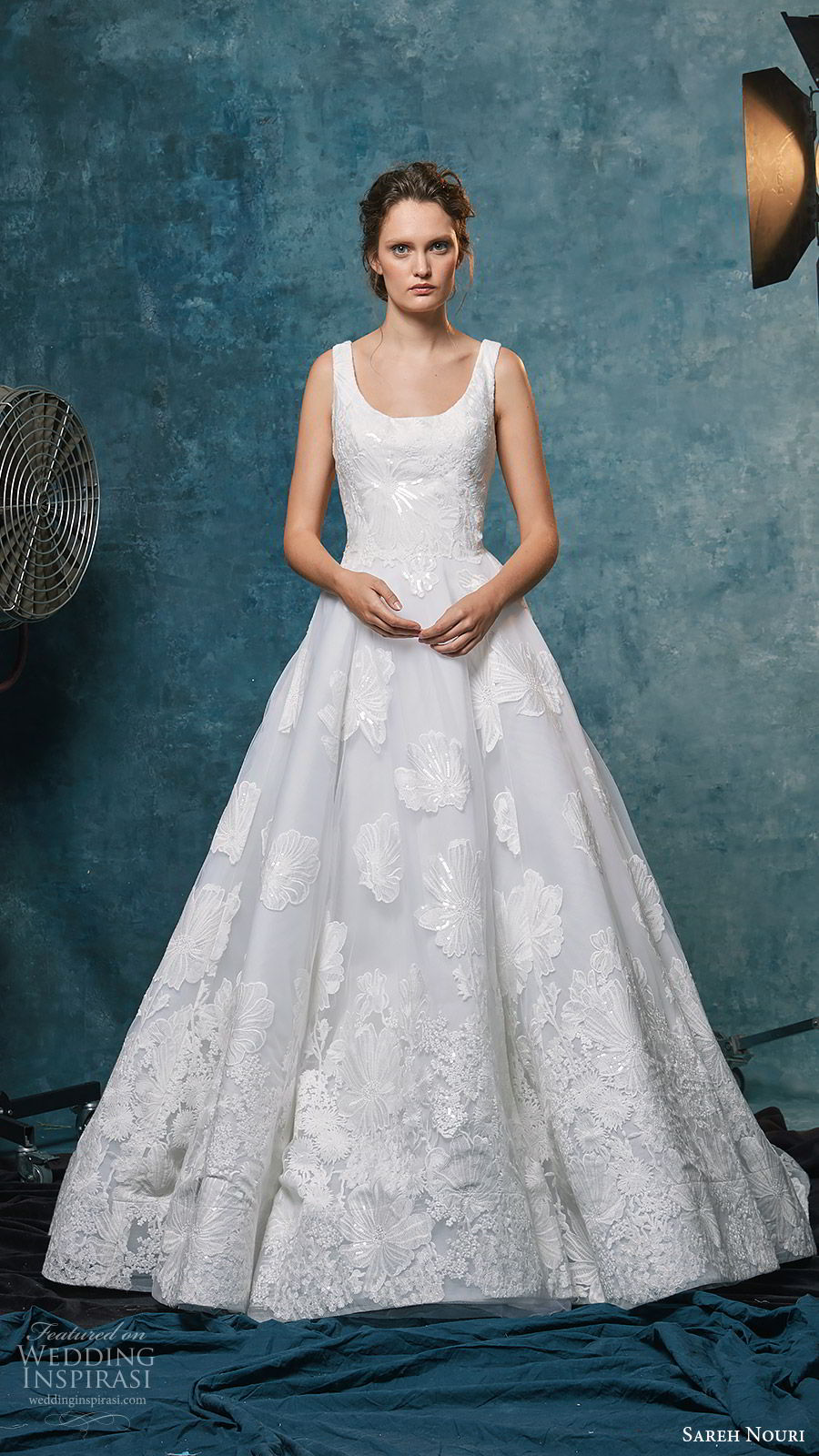 sareh nouri fall 2019 bridal sleeveless scoop neck fully embellished a line ball gown wedding dress chapel train elegant romantic (5) mv