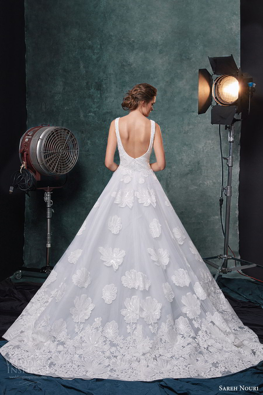 sareh nouri fall 2019 bridal sleeveless scoop neck fully embellished a line ball gown wedding dress chapel train low back elegant romantic (5) bv