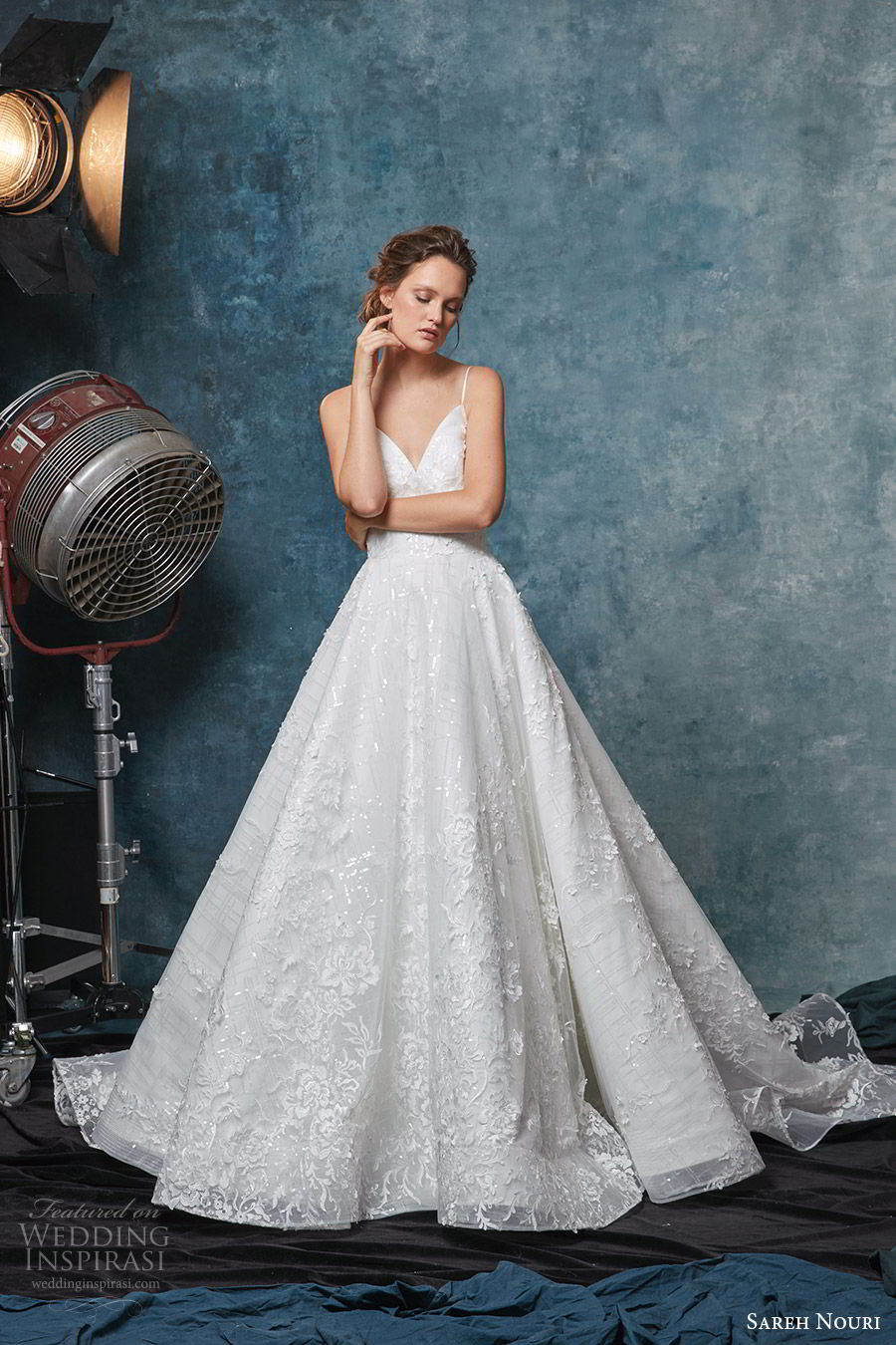 sareh nouri fall 2019 bridal sleeveless spaghetti straps v neckline heavily embellished a line ball gown wedding dress chapel train elegant romantic (7) mv