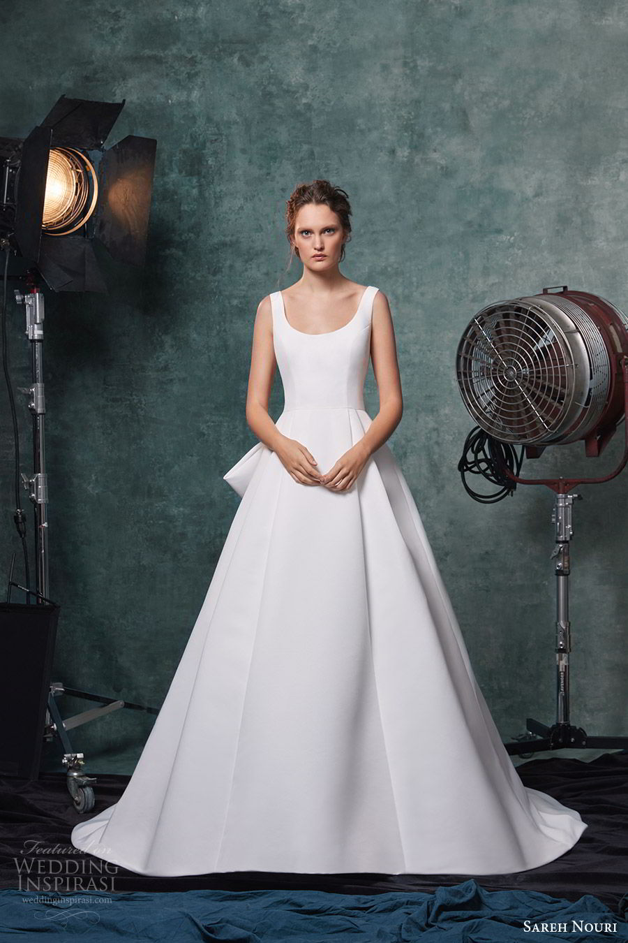 sareh nouri fall 2019 bridal sleeveless thick straps scoop neck a line ball gown wedding dress minimal clean elegant chapel train (8) mv