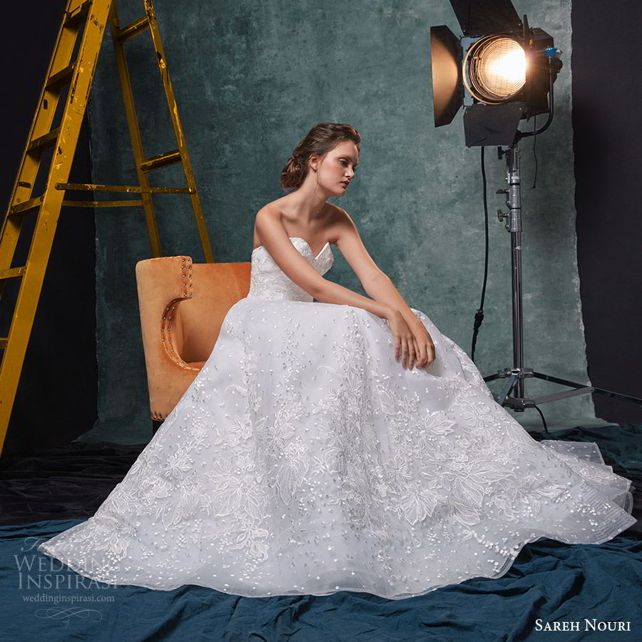 sareh nouri fall 2019 bridal strapless sweetheart fully embellished a line ball gown wedding dress chapel train romantic elegant (9) mv 