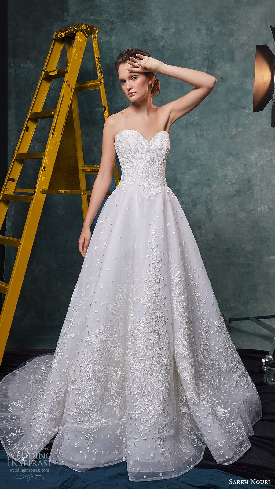 sareh nouri fall 2019 bridal strapless sweetheart fully embellished a line ball gown wedding dress chapel train romantic elegant (9) mv