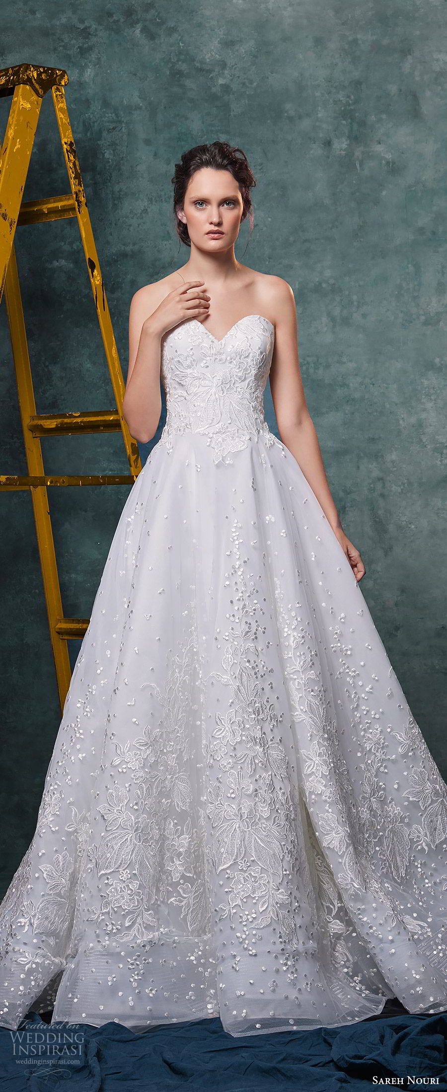 sareh nouri fall 2019 bridal strapless sweetheart fully embellished a line ball gown wedding dress chapel train romantic elegant (9) zv