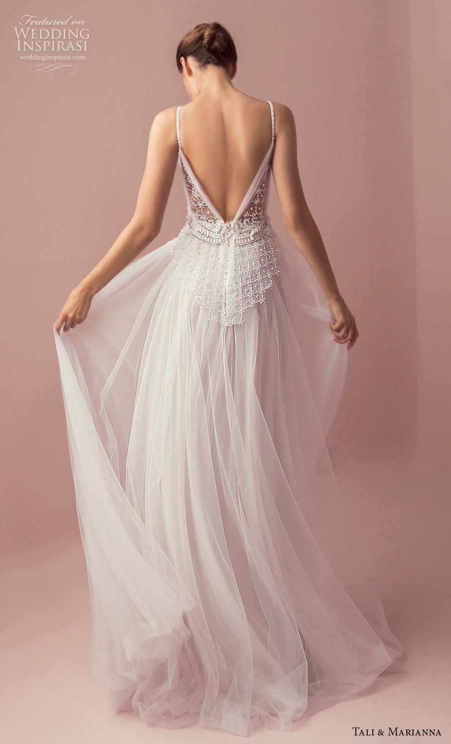 tali & marianna 2018 bridal sleeveless thin strap deep plunging sweetheart neckline heavily embellished bodice romantic sexy soft a  line wedding dress sweep train (10) bv