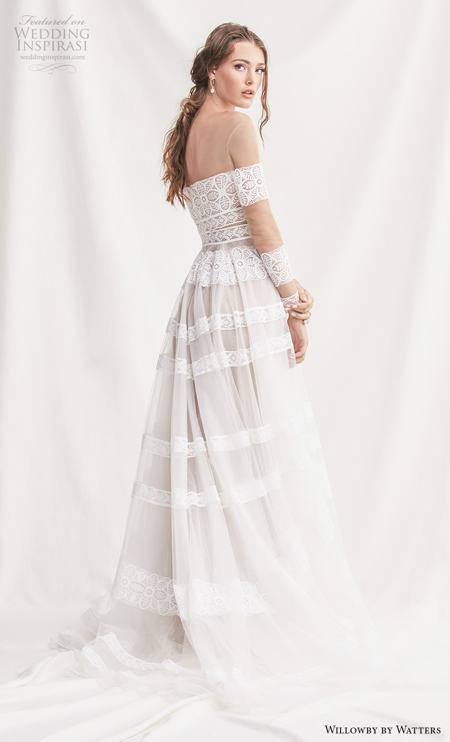 willowby by watters spring 2019 bridal long sleeves off the shoulder straight across neckline full embellishment bohemian romantic a  line wedding dress chapel train (11) bv