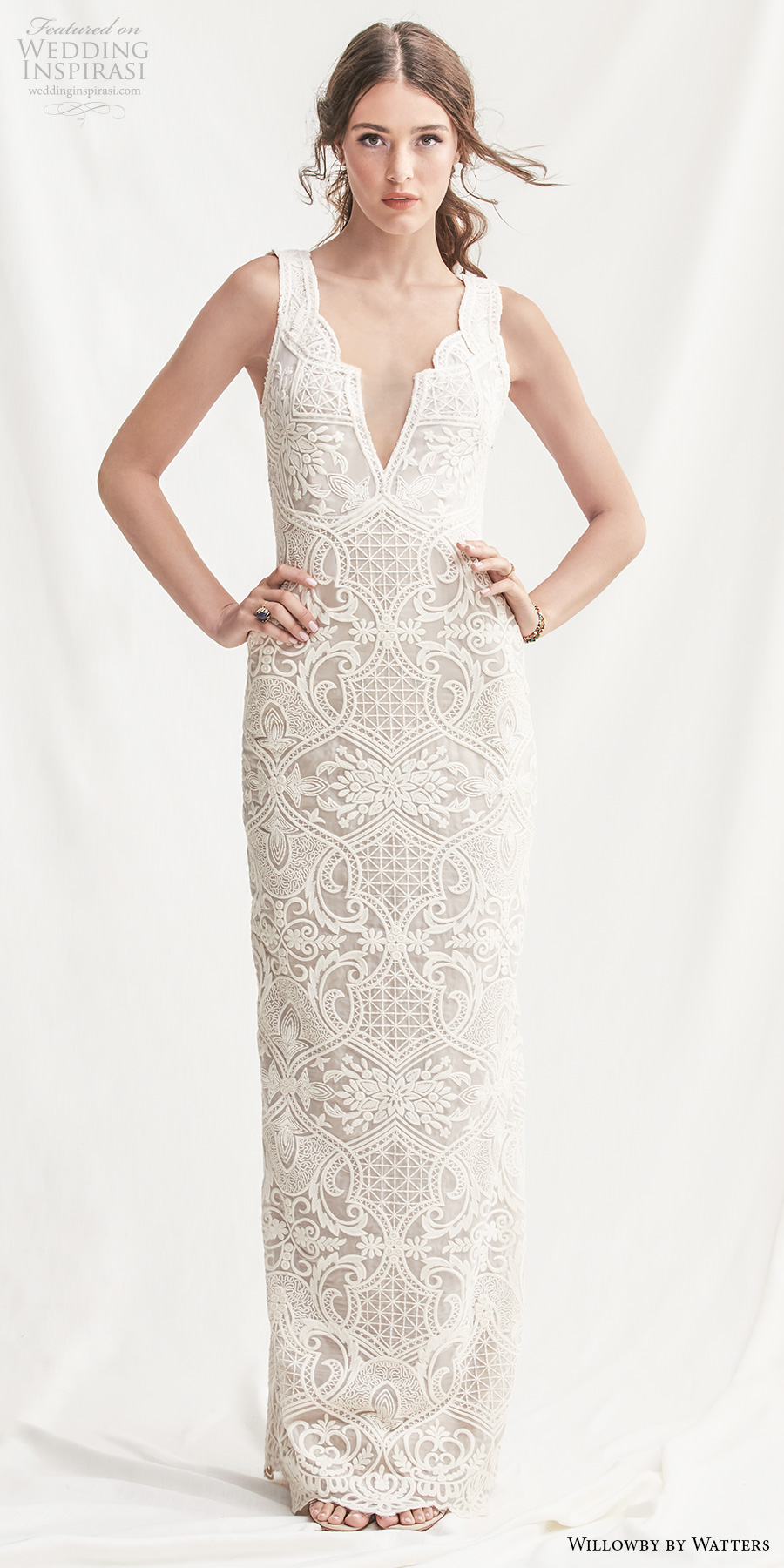 willowby by watters spring 2019 bridal sleeveless deep v neck full embellishment elegant lace sheath wedding dress v back sweep train (8) mv