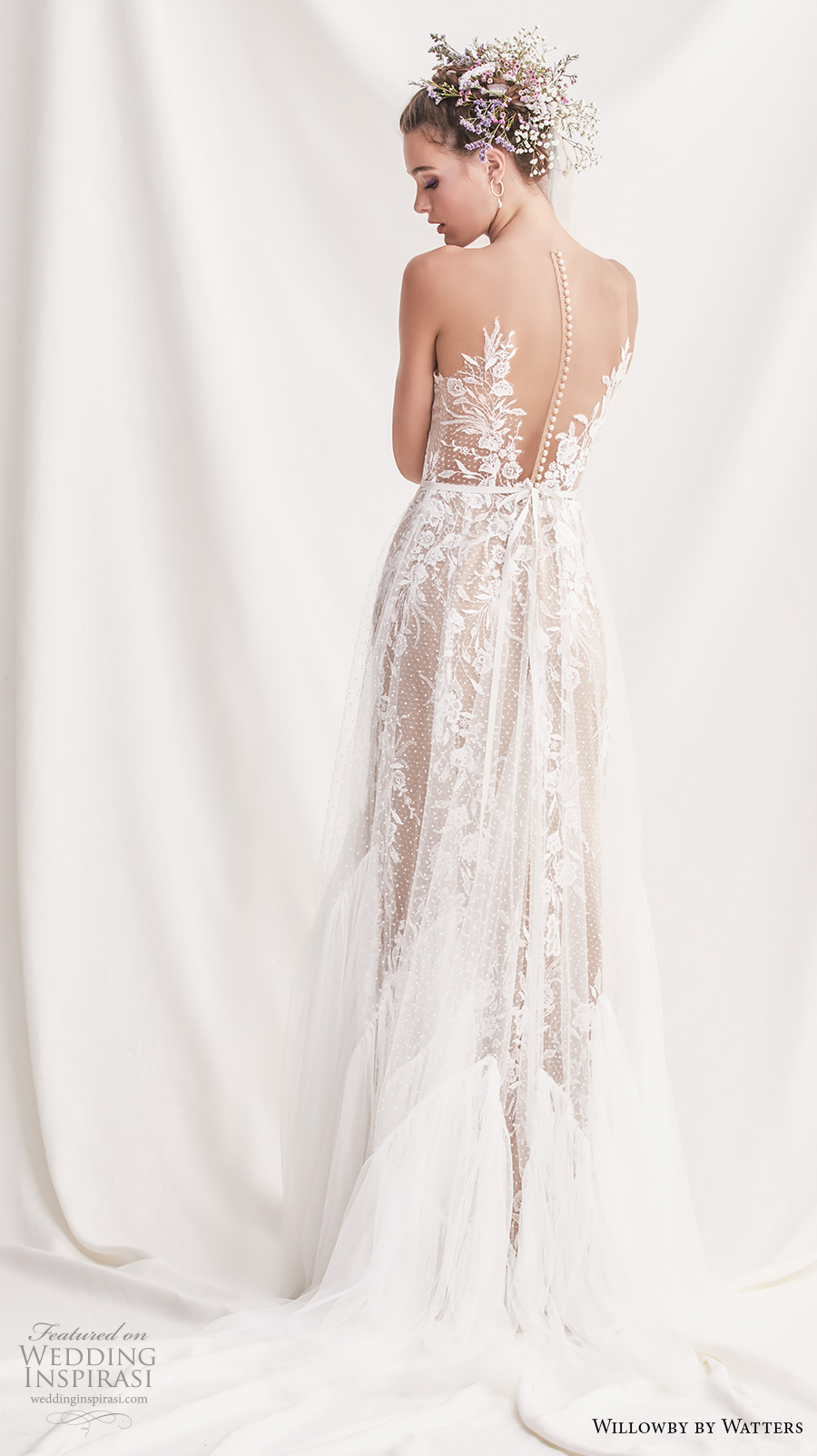 willowby by watters spring 2019 bridal sleeveless sheer strap sweetheart neckline full embellishment romantic a  line wedding dress sheer button back sweep train (4) bv