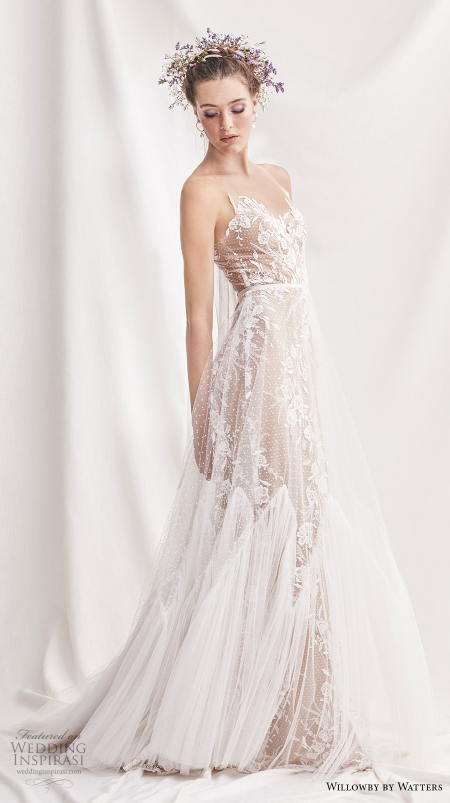 willowby by watters spring 2019 bridal sleeveless sheer strap sweetheart neckline full embellishment romantic a  line wedding dress sheer button back sweep train (4) mv