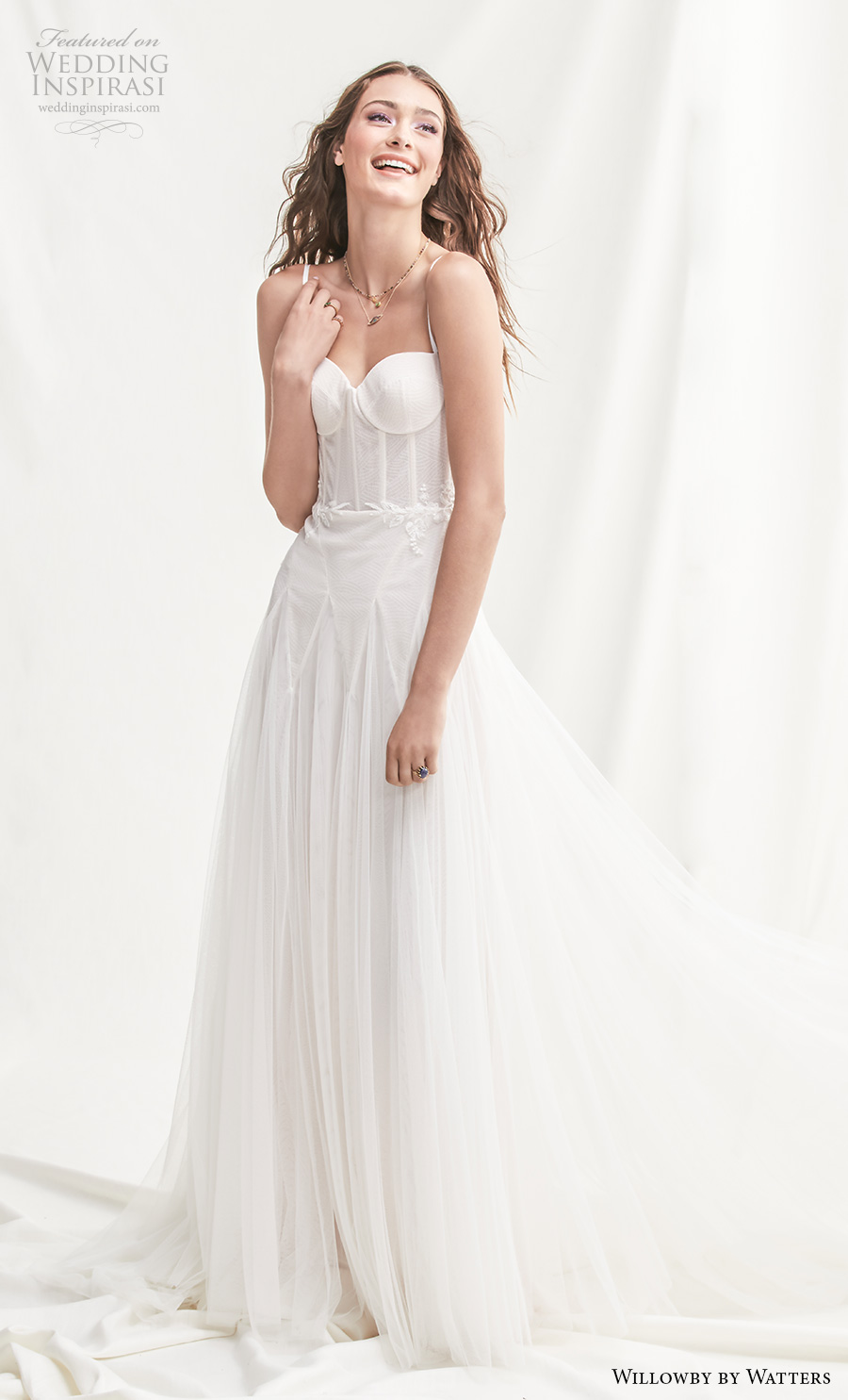 willowby by watters spring 2019 bridal sleeveless spaghetti strap sweetheart neckline simple bustier romantic soft a  line wedding dress backless chapel train (10) mv