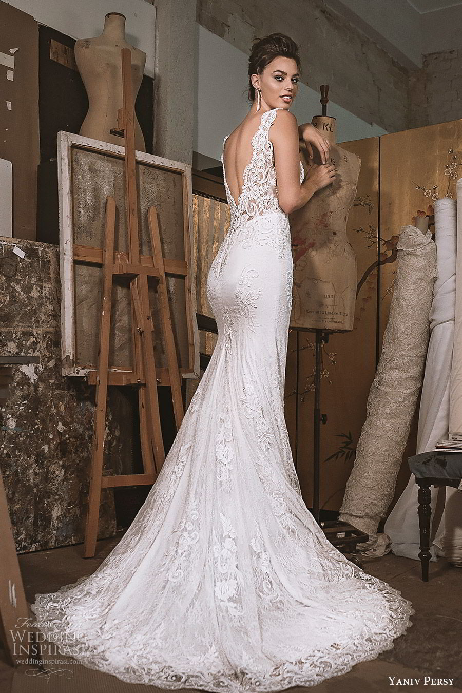 yaniv persy fall 2019 lavish bridal sleeveless thick straps plunging v neck fully embellished sheath wedding dress v back chapel train sexy elegant (7) bv 