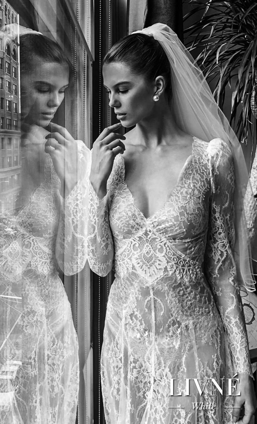 alon livne white fall 2019 bridal long sleeves deep v neck full embellishment vintage elegant mofified a  line wedding dress (sonique) mv zv