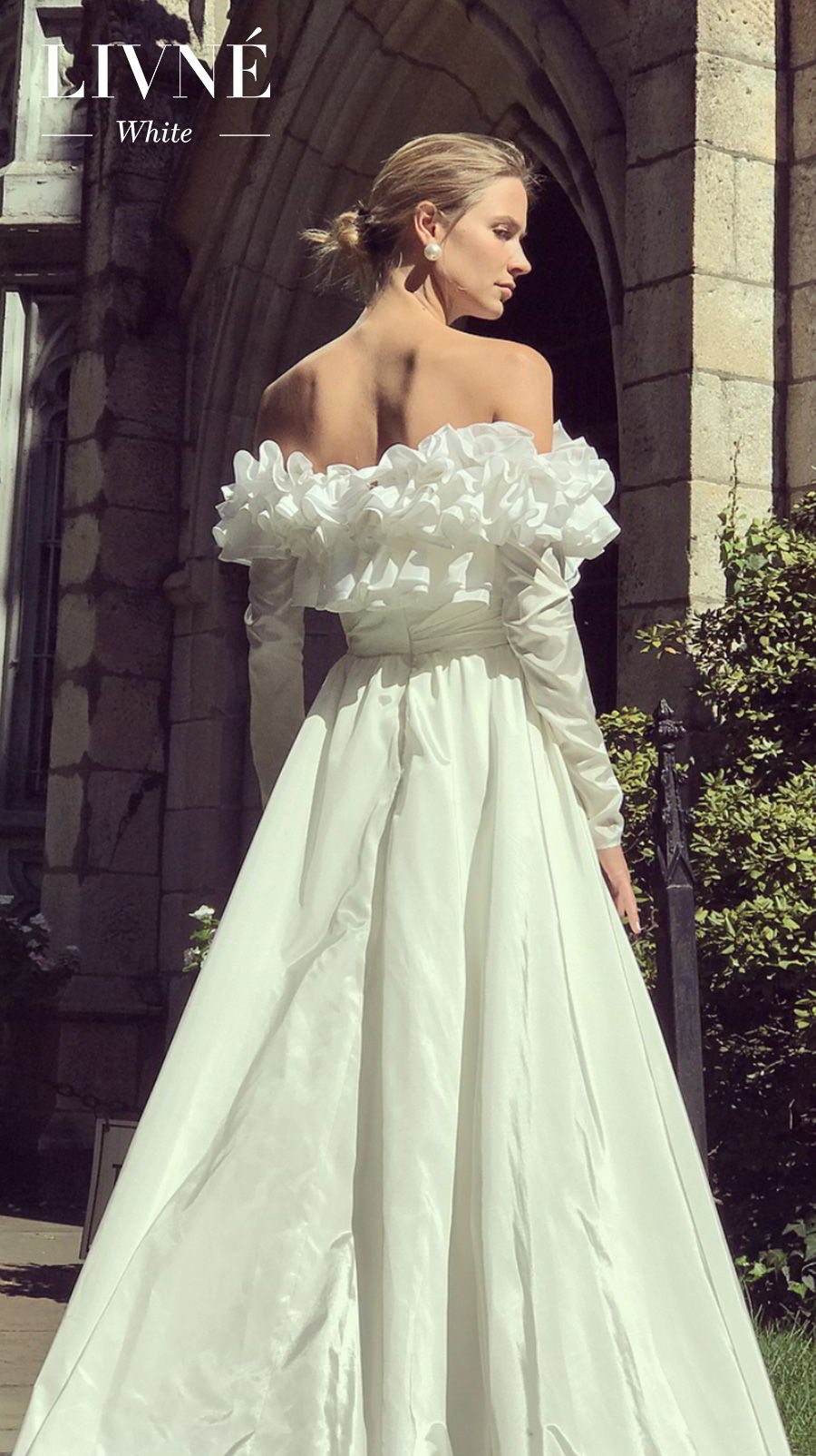 alon livne white fall 2019 bridal off the shoulder long sleeves a  line wedding dress (jessa) mv