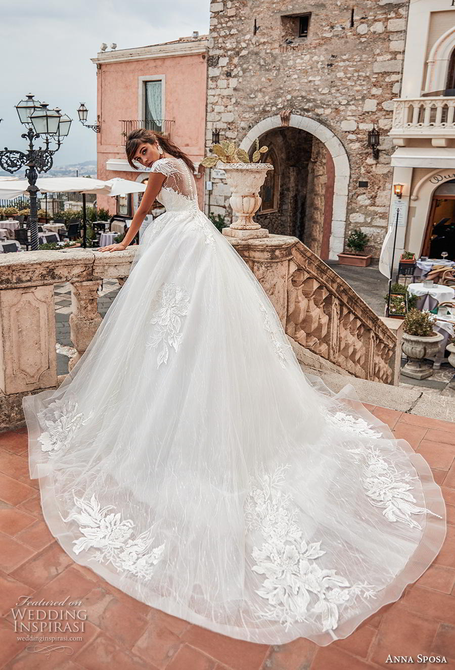 anna sposa 2019 bridal cap sleeves illusion bateau deep plunging sweetheart neckline heavily embellished bodice romantic ball gown a  line wedding dress sheer button back royal train (6) bv