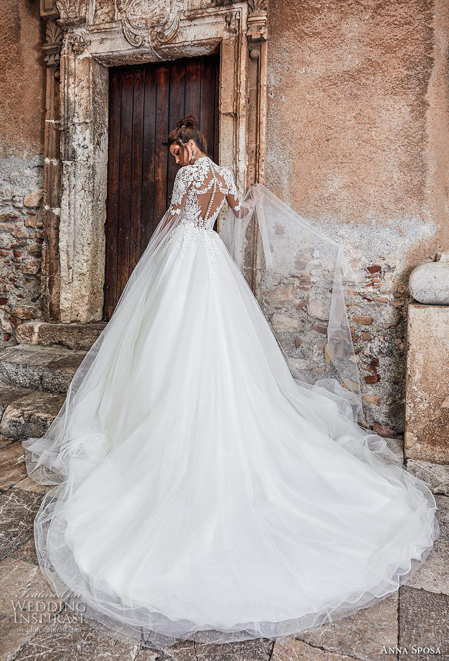 anna sposa 2019 bridal half sleeves high neck deep plunging sweetheart neckline heavily embellished bodice princess ball gown a line wedding dress keyhole button back royal train (10) bv anna sposa 2019 bridal half sleeves high neck deep plunging sweetheart neckline heavily embellished bodice princess ball gown a line wedding dress keyhole button back royal train (10) bv