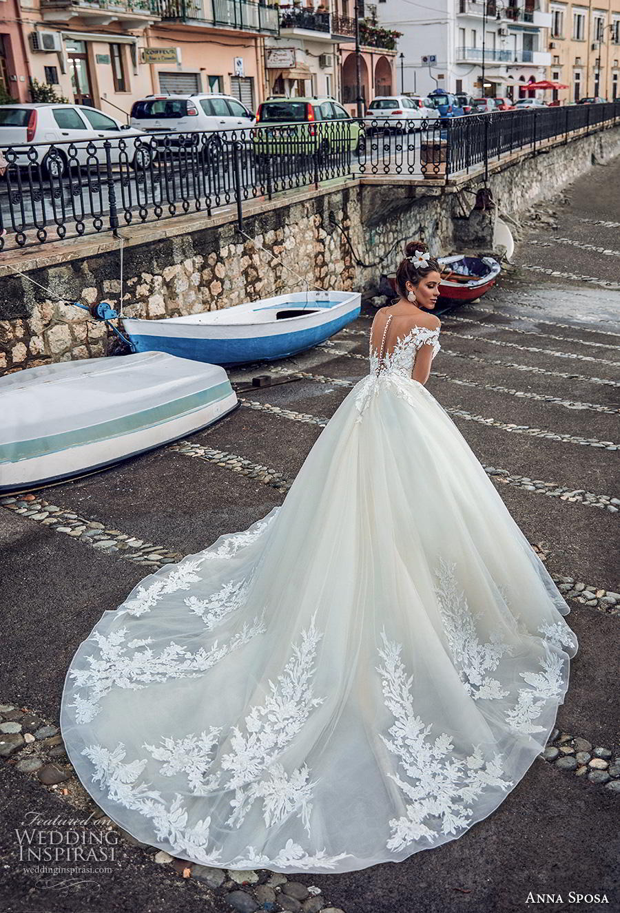 anna sposa 2019 bridal long sheer sleeves illusion bateau deep plunging sweetheart neckline heavily embellished bodice hem princess a  line wedding dress sheer button back royal train (1) bv