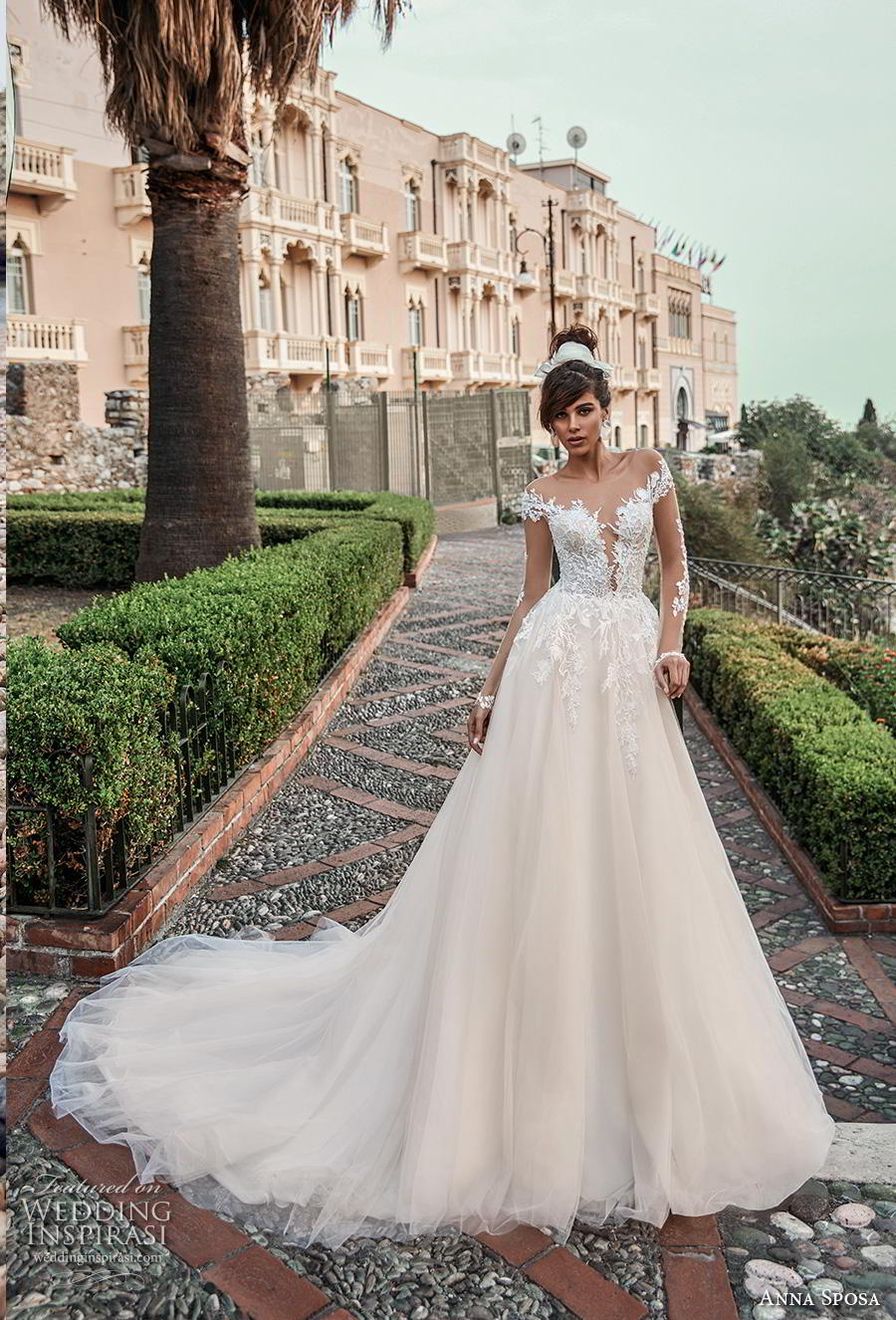 anna sposa 2019 bridal long sheer sleeves sheer boat deep plunging sweetheart neckline heavily embellished bodice ivory a line wedding dress sheer button back chapel train (3) mv anna sposa 2019 bridal long sheer sleeves sheer boat deep plunging sweetheart neckline heavily embellished bodice ivory a line wedding dress sheer button back chapel train (3) mv