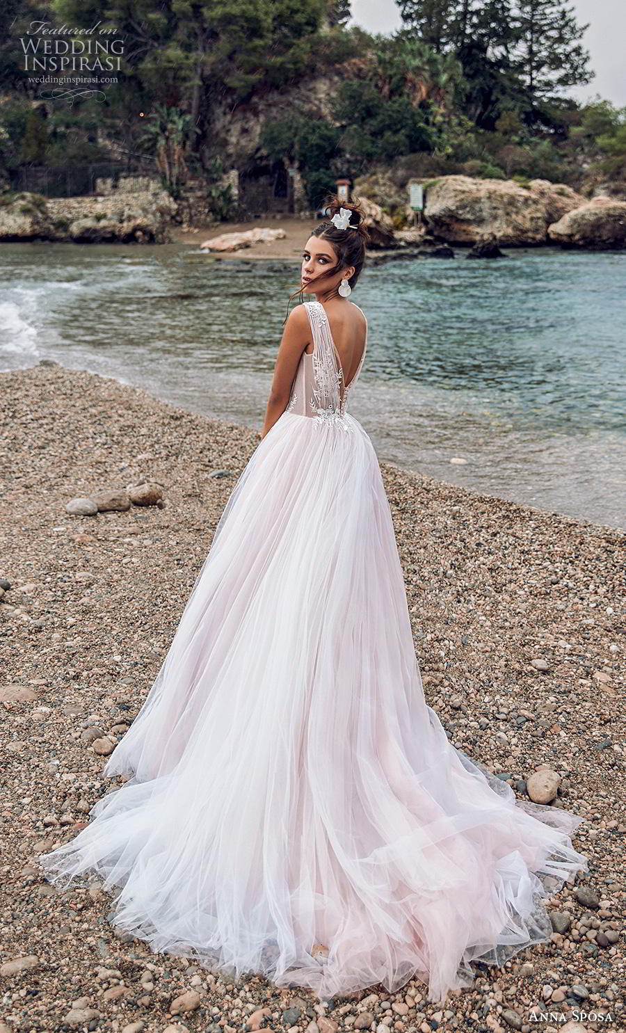 anna sposa 2019 bridal sleeveless illusion bateau v neck ruched bodice tulle skirt soft a line wedding dress backless v back chapel train (11) bv anna sposa 2019 bridal sleeveless illusion bateau v neck ruched bodice tulle skirt soft a line wedding dress backless v back chapel train (11) bv
