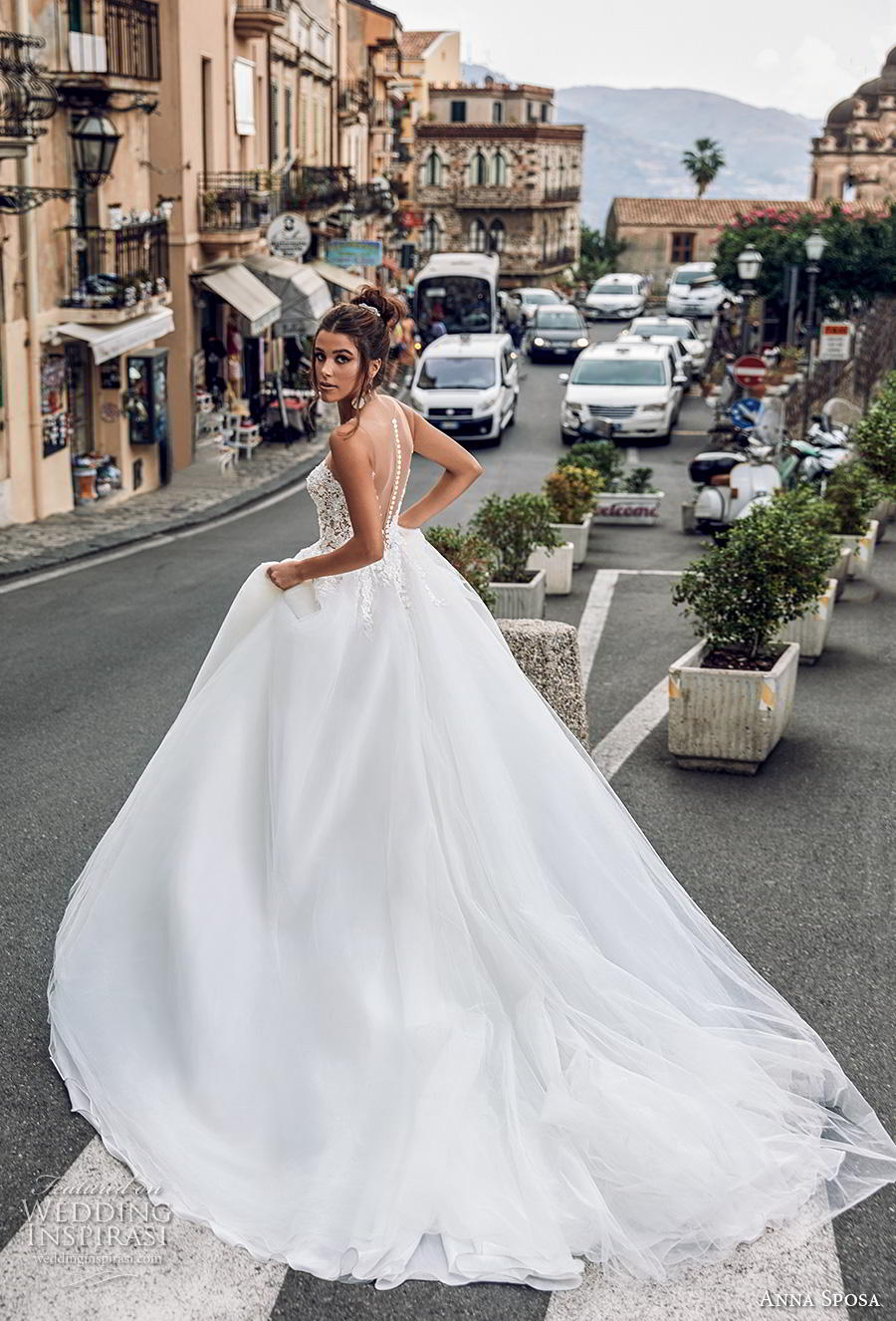 anna sposa 2019 bridal sleeveless illusion jewel plunging sweetheart neckline heavily embellished bodice romantic a  line wedding dress sheer button back chapel train (13) bv