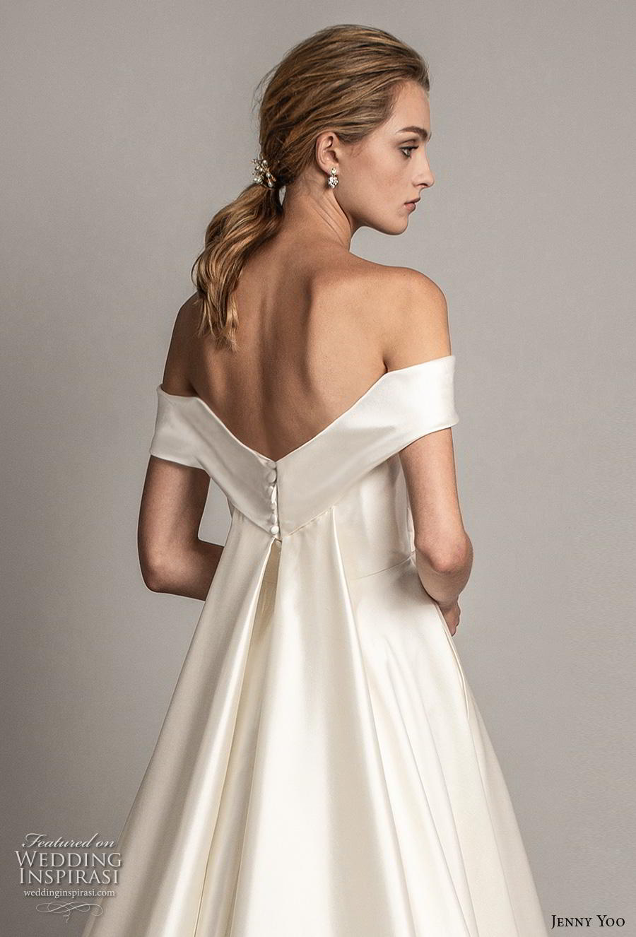 jenny yoo spring 2019 bridal off the shoulder sweetheart neckline simple minimalist elegant a  line wedding dress pockets mid back chapel train (5) zbv