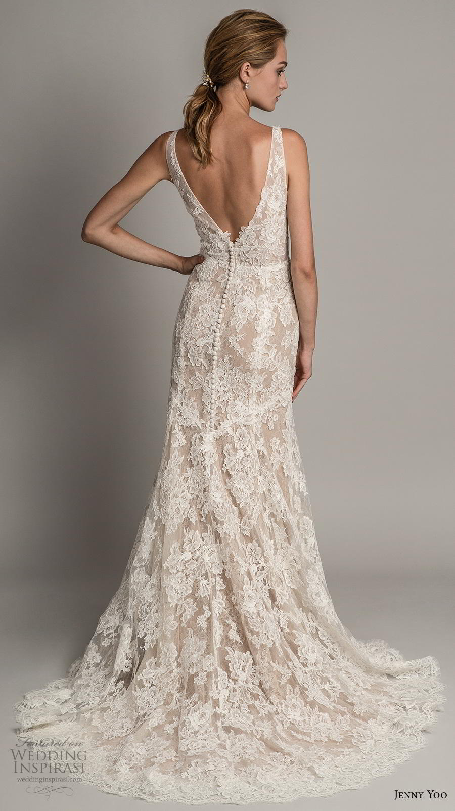 jenny yoo spring 2019 bridal sleeveless v neck full embellishment elegant sheath modified a  line wedding dress  backless v back medium train (3) bv