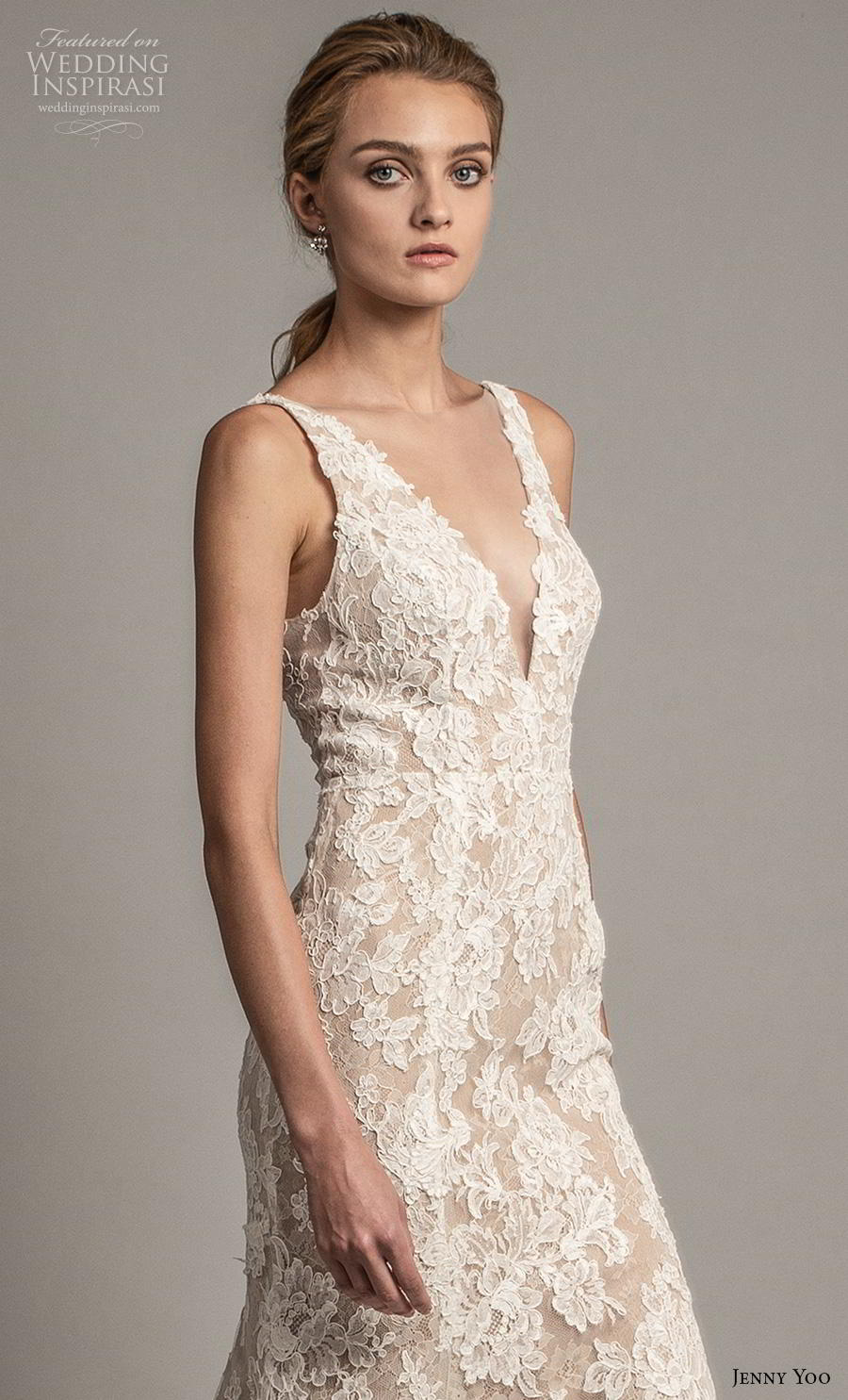 jenny yoo spring 2019 bridal sleeveless v neck full embellishment elegant sheath modified a  line wedding dress  backless v back medium train (3) zv