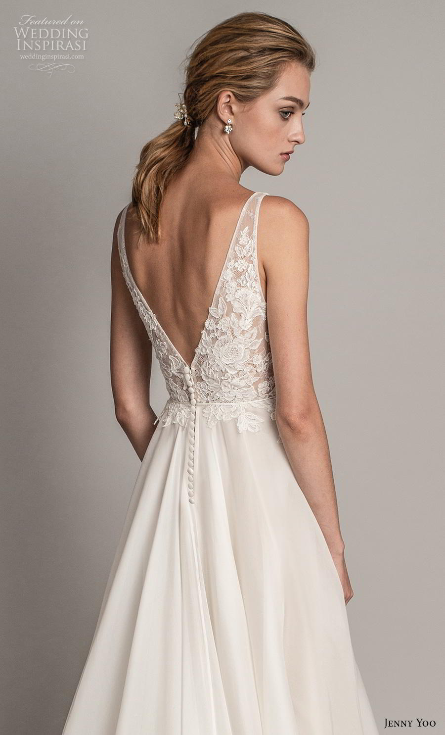 jenny yoo spring 2019 bridal sleeveless v neck heavily embellished bodice romantic a  line wedding dress backless v back chapel train (4) zbv