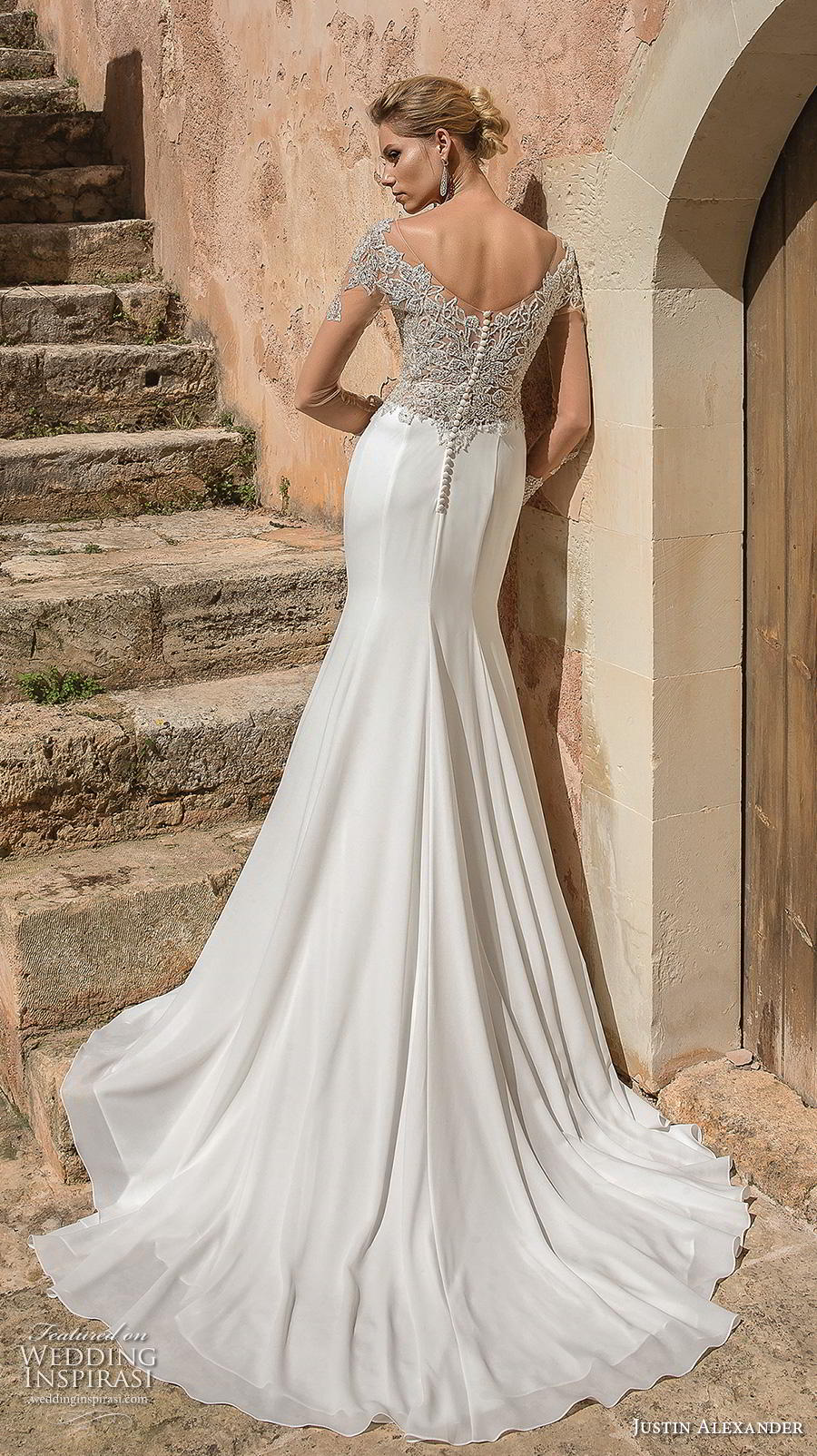 Sheath satin low back wedding dresses 2019