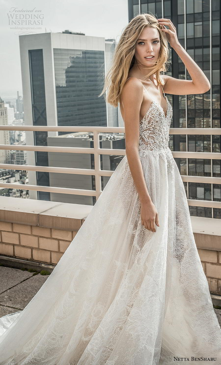 netta benshabu fall 2019 bridal sleeveless spaghetti strap sweetheart neckline heavily embellished bodice romantic a  line wedding dress (2) mv